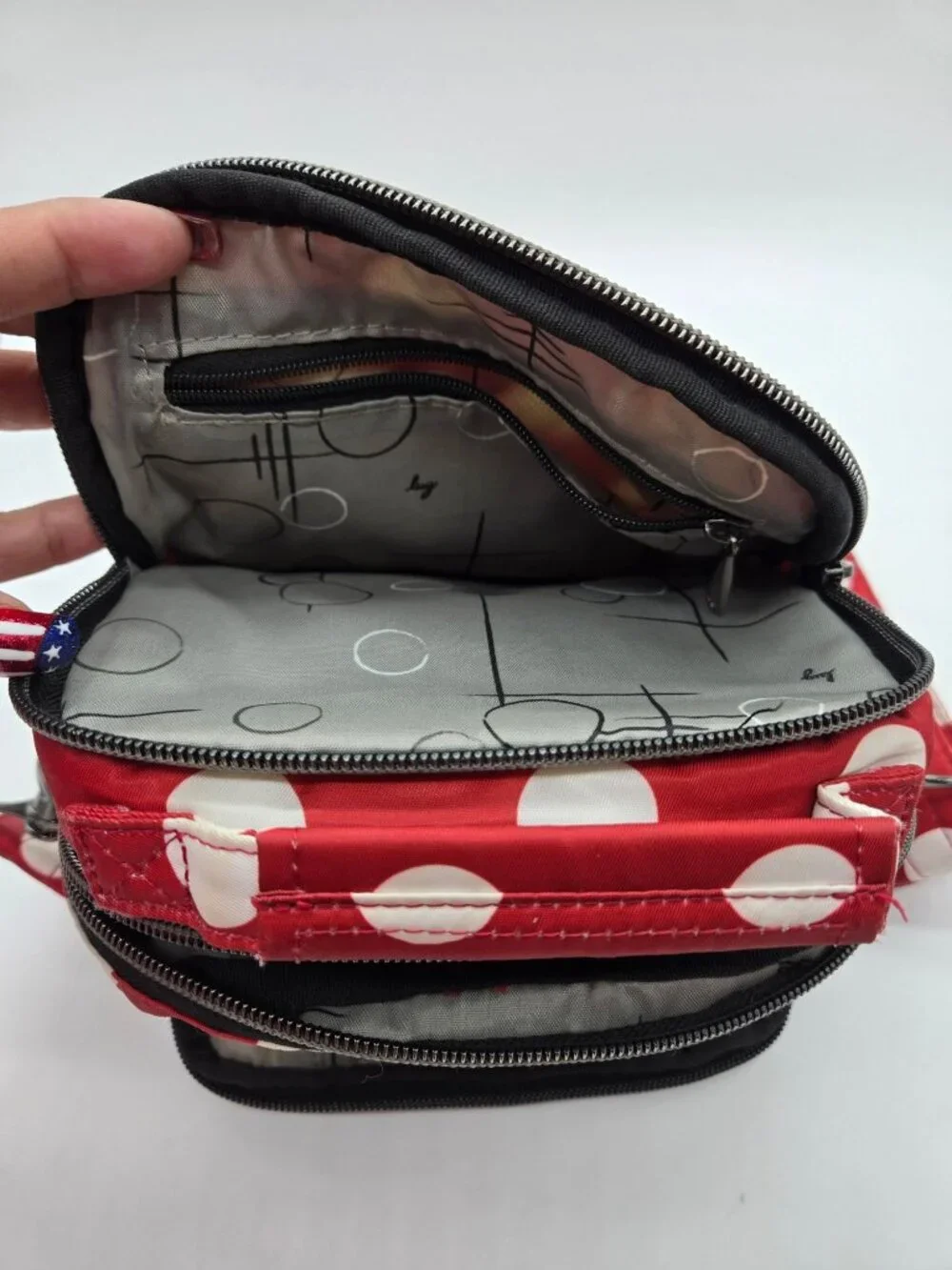 Lug Skeeter Red White Polka Dot Convertible Crossbody Organizer Travel Bag